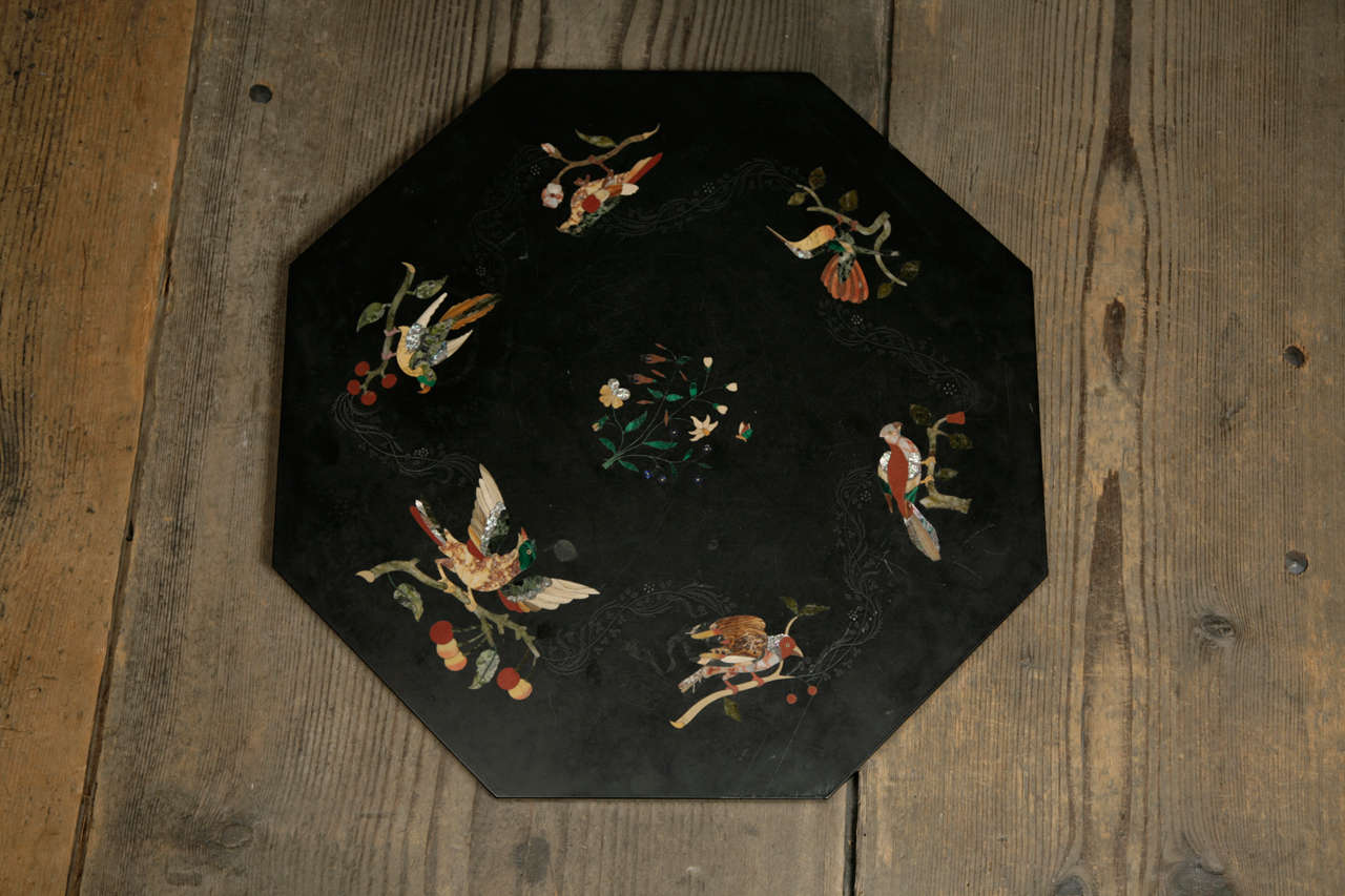 Victorian Octagonal Black Marble Table Top with Inlay Work