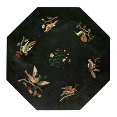 Octagonal Black Marble Table Top with Inlay Work