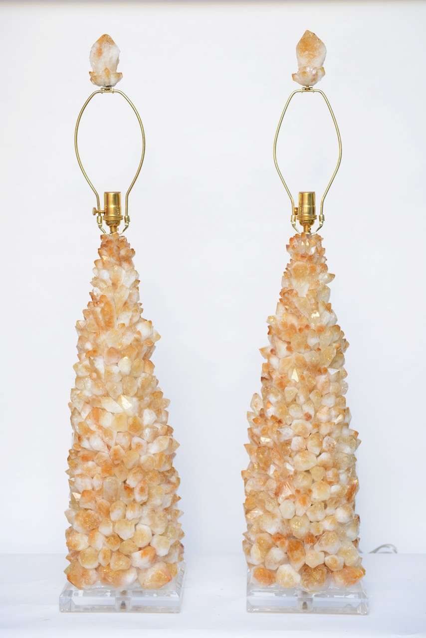 American Stunning pair of rock crystal table lamps