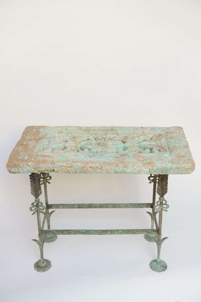 Brass And Sand Stone Side Table