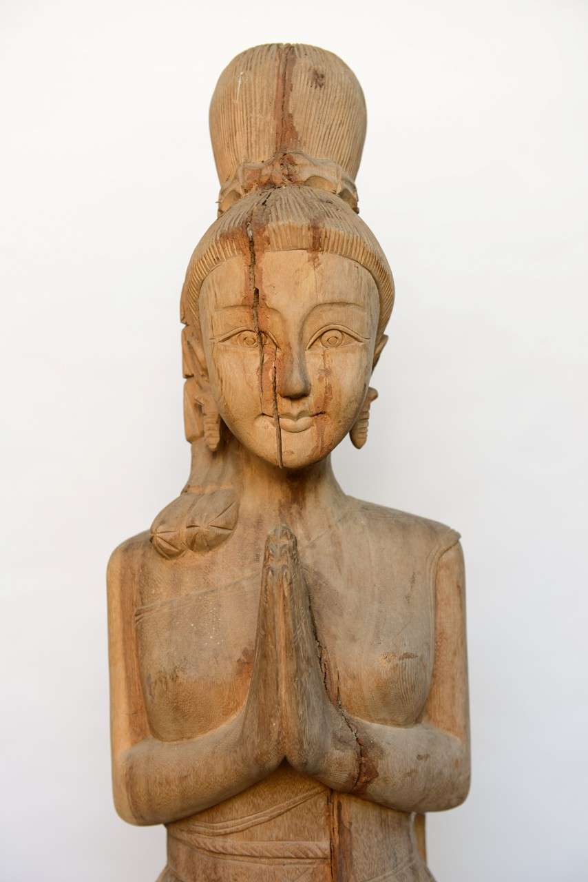 Thai large Hand carved wood quan yin