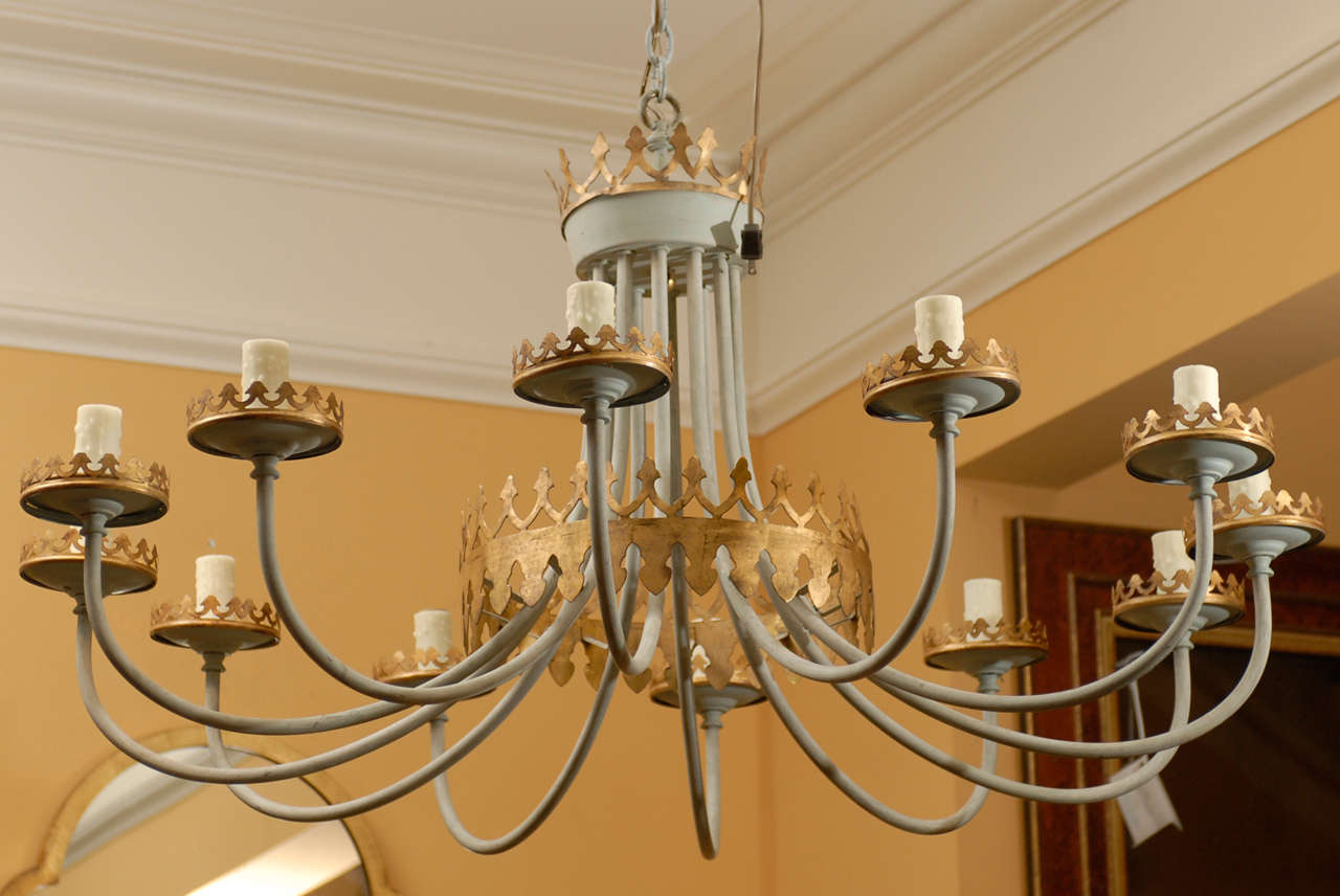 Midcentury chandelier with custom French blue and gilt finish (12 lights)