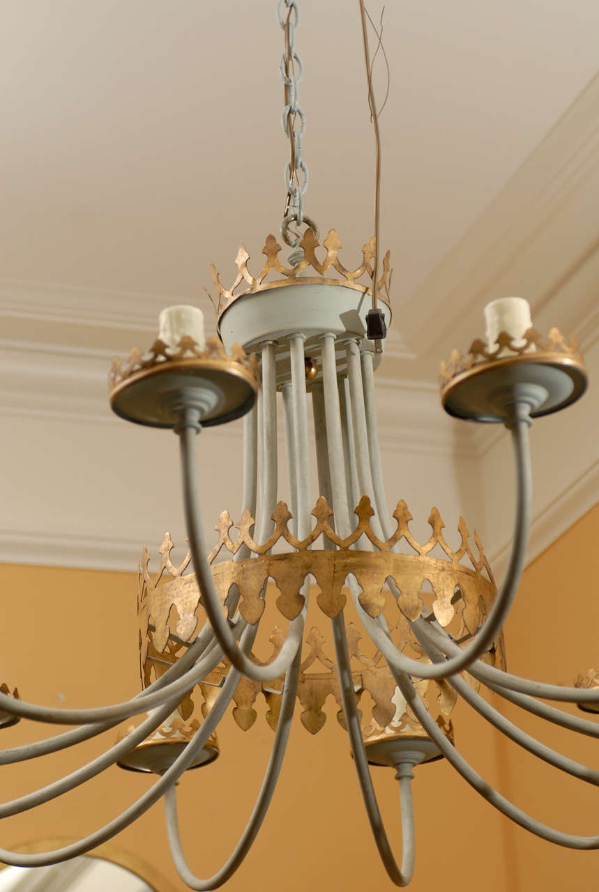 20th Century Midcentury Chandelier with Custom French Blue and Gilt Finish For Sale