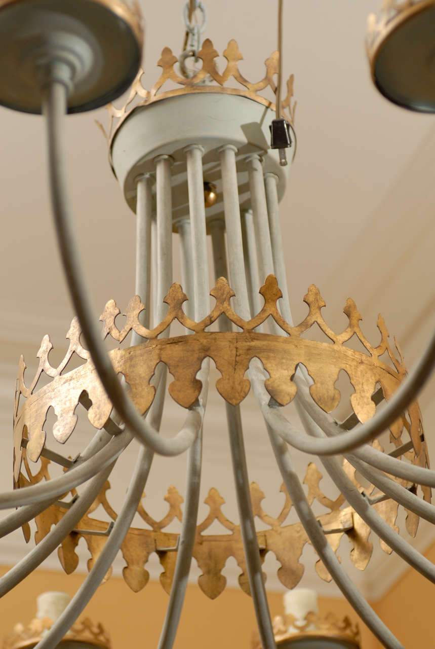 Midcentury Chandelier with Custom French Blue and Gilt Finish For Sale 3