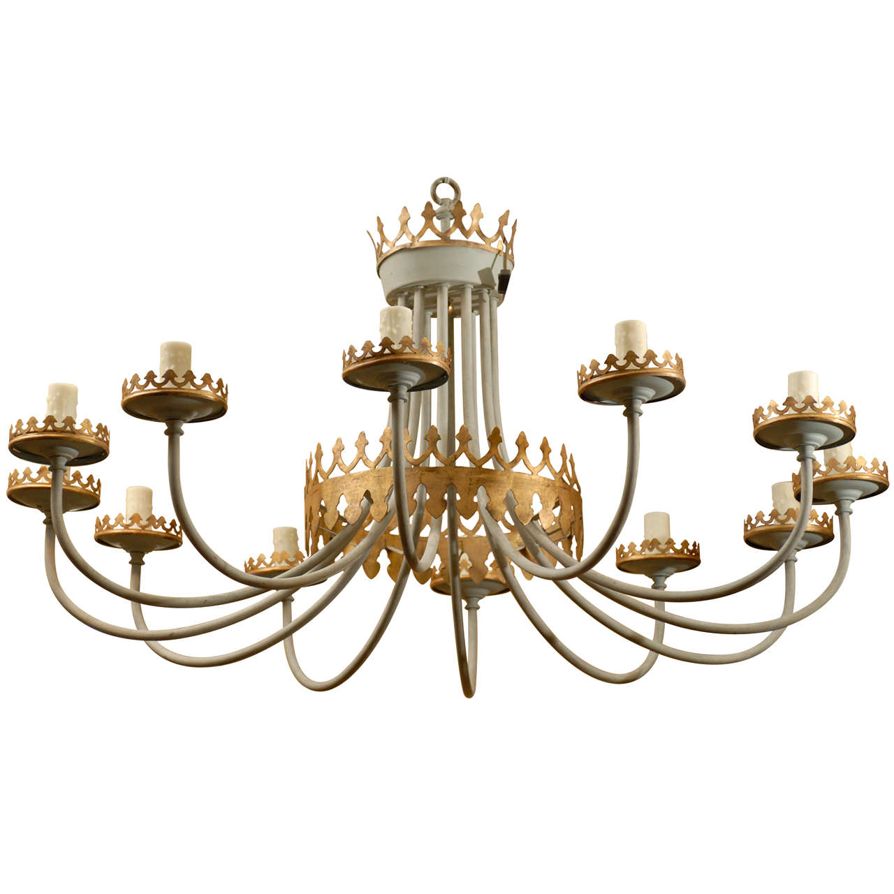 Midcentury Chandelier with Custom French Blue and Gilt Finish For Sale