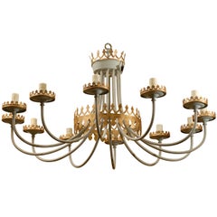 Midcentury Chandelier with Custom French Blue and Gilt Finish