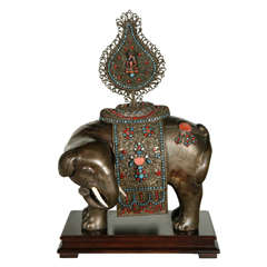 Jeweled Elephant on Wood Stand