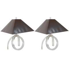 Pair of Astrolite for Ritts Twist Lucite Table Lamps