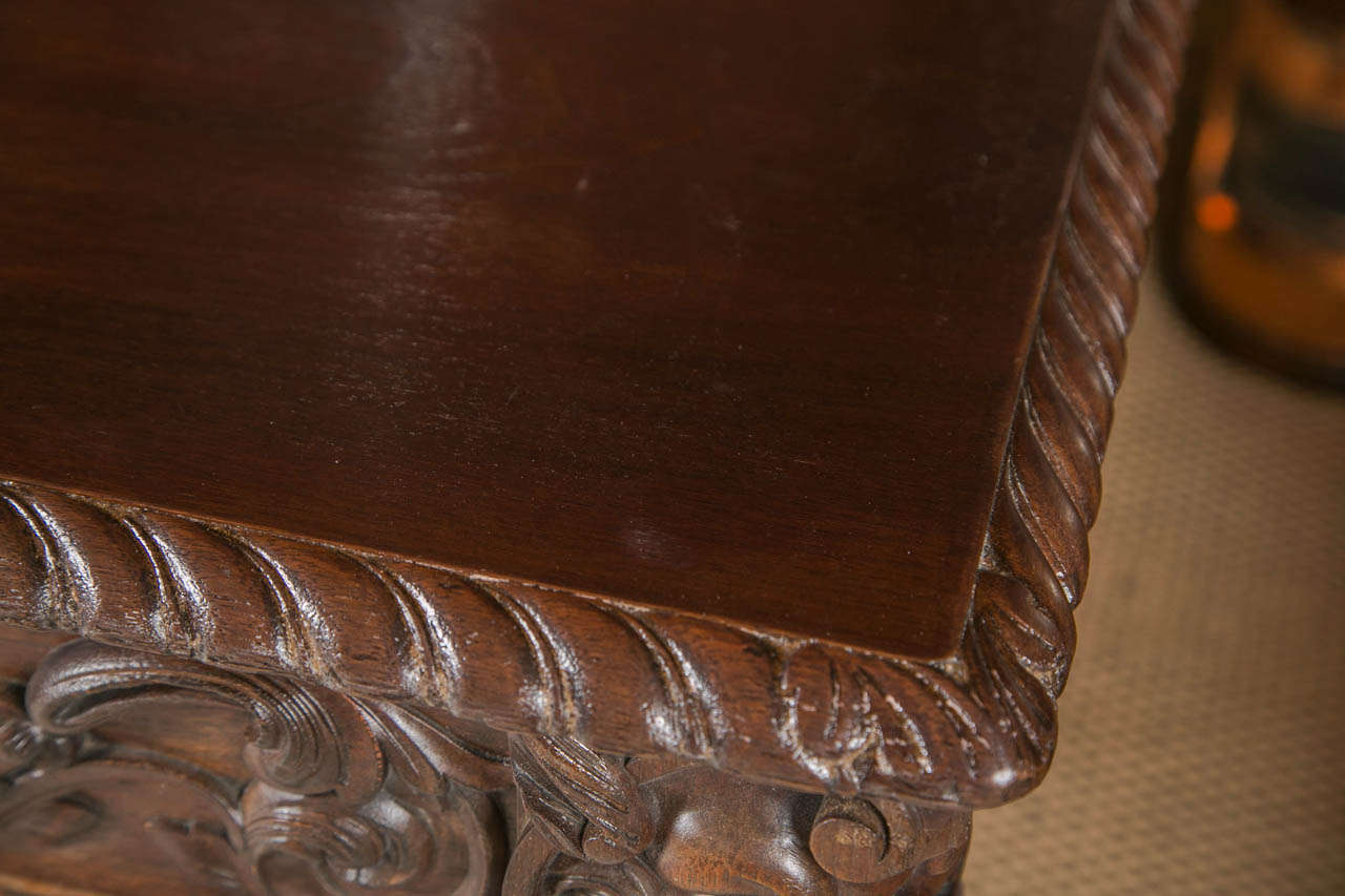 Antique Mahogany Turned Leg and Intricate Carved Partners Desk 5