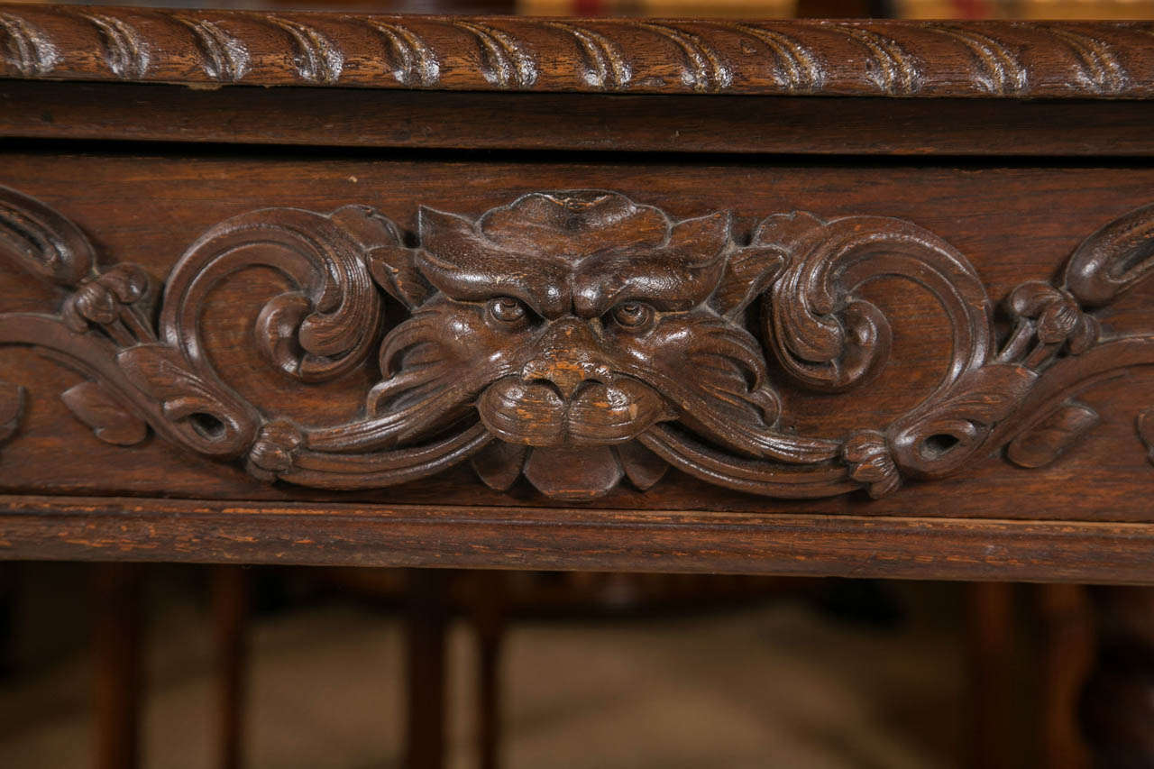 Antique Mahogany Turned Leg and Intricate Carved Partners Desk 2