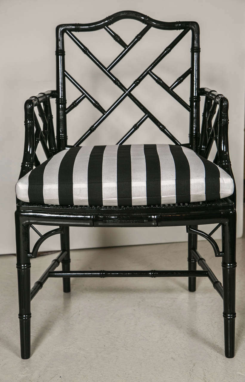 Set of Eight Black Faux Bamboo Dining Chairs 5
