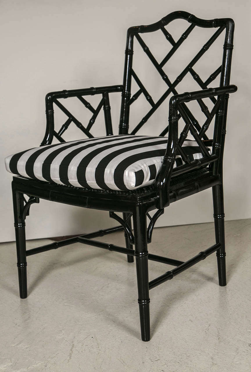 Set of Eight Black Faux Bamboo Dining Chairs In Good Condition In Stamford, CT