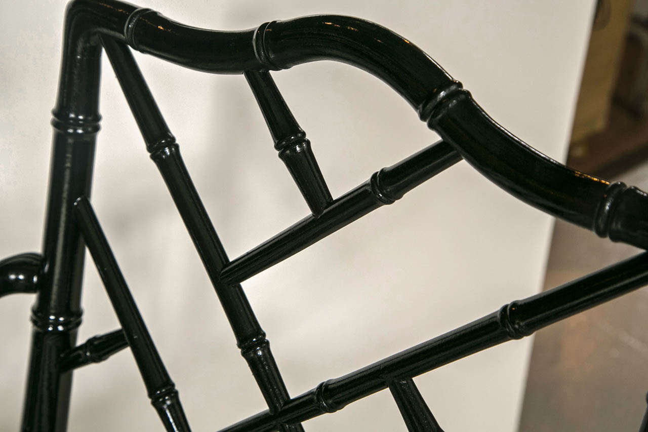 20th Century Set of Eight Black Faux Bamboo Dining Chairs