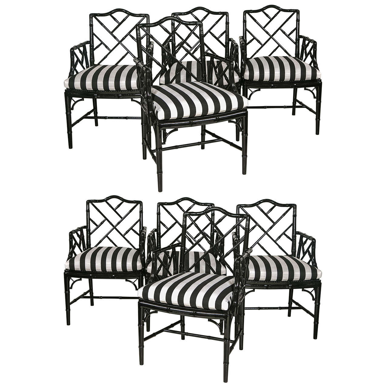 Set of Eight Black Faux Bamboo Dining Chairs