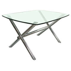 Tubular Chrome X-Base Table With Glass Top