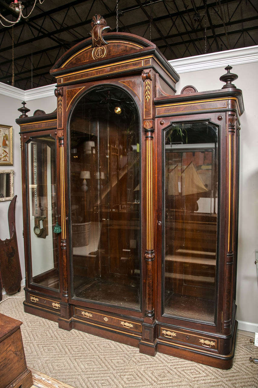 19th C American Monumental Ebonized Display Cabinet In Good Condition In Stamford, CT