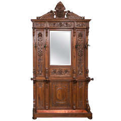 19thc Walnut, Bronze & Copper Hall Tree