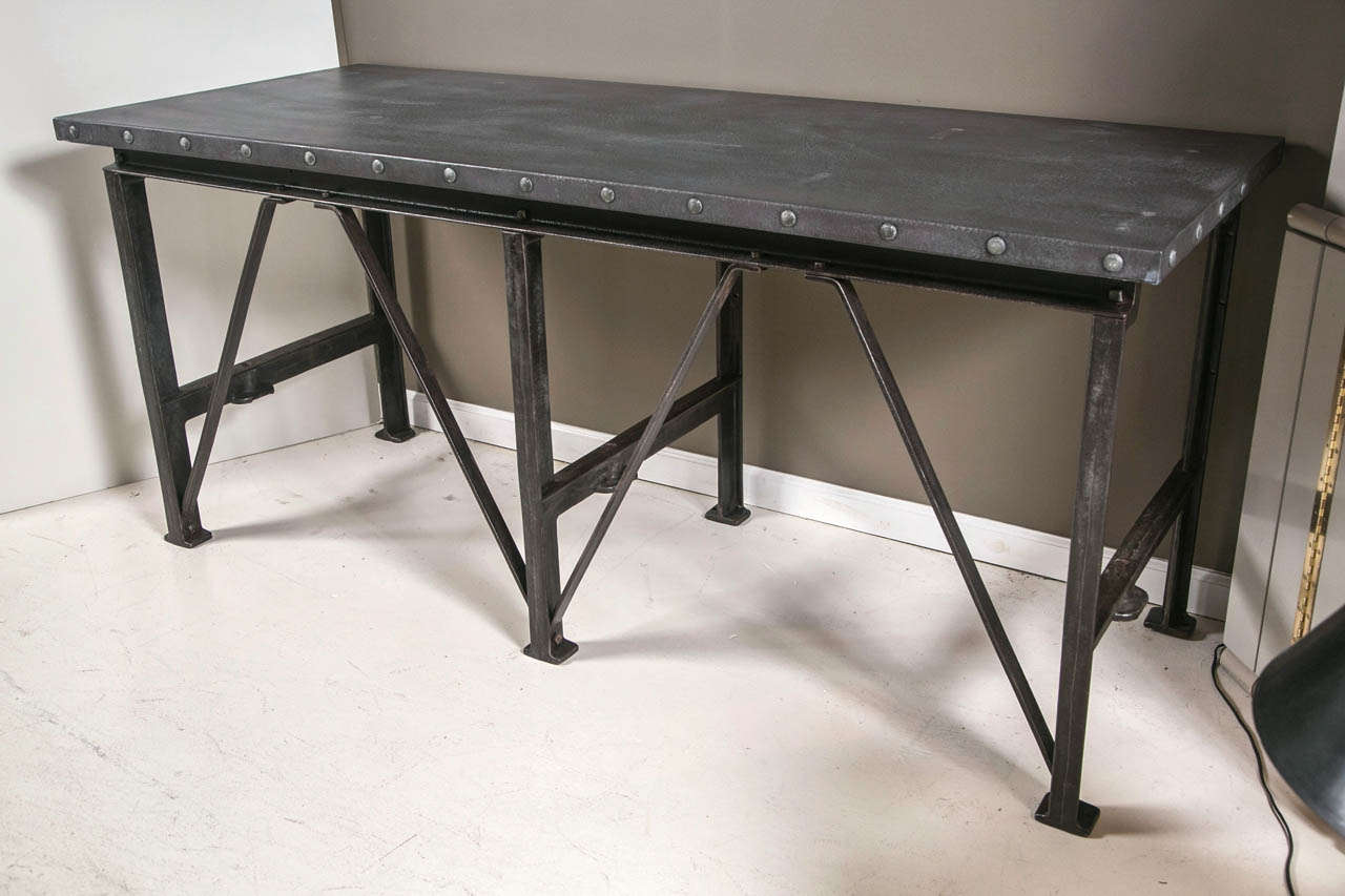 Vintage Industrial Cast Iron Base Table with Zinc Top 5