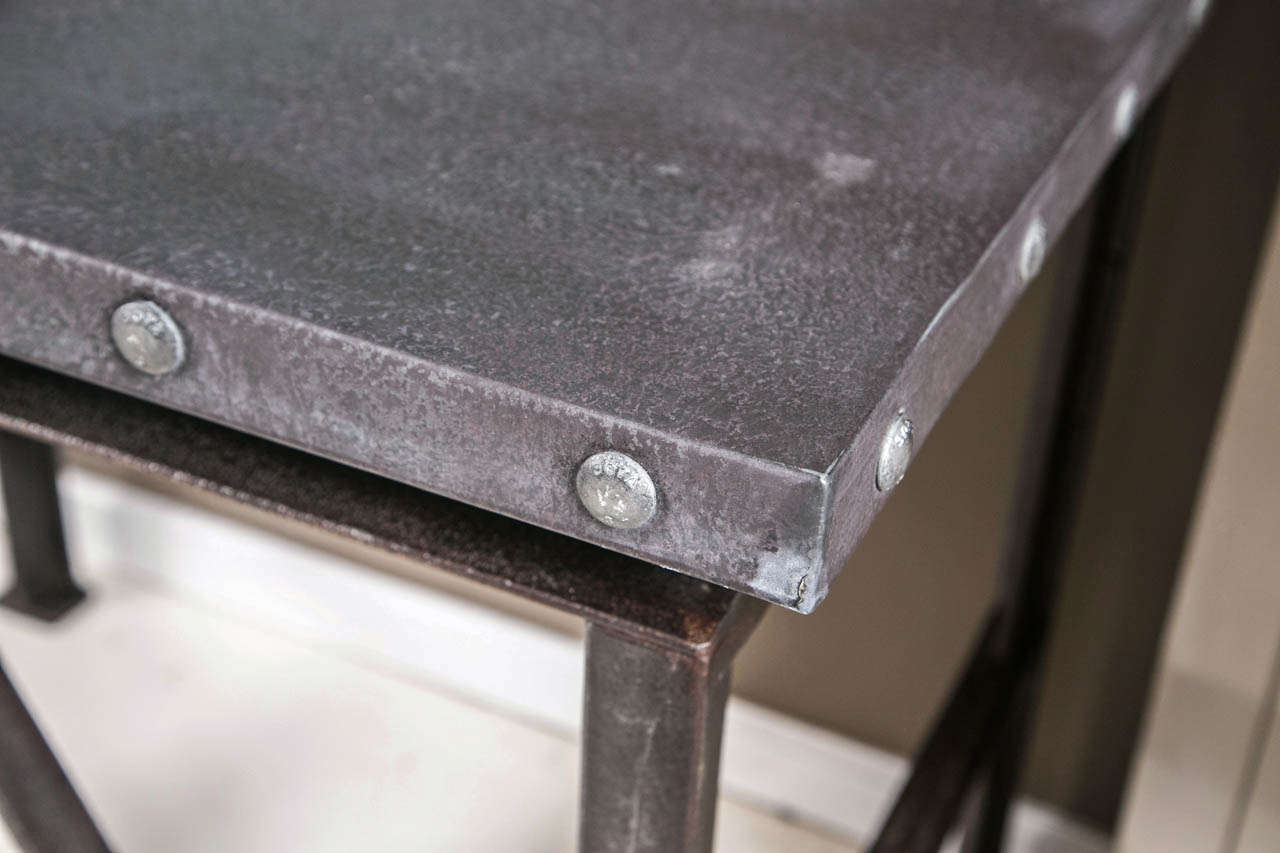 20th Century Vintage Industrial Cast Iron Base Table with Zinc Top