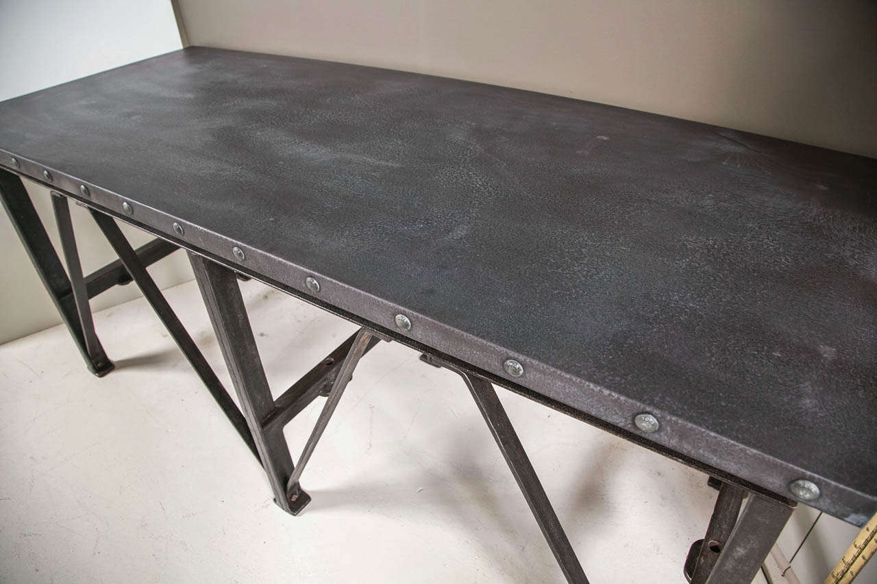 Vintage Industrial Cast Iron Base Table with Zinc Top 1