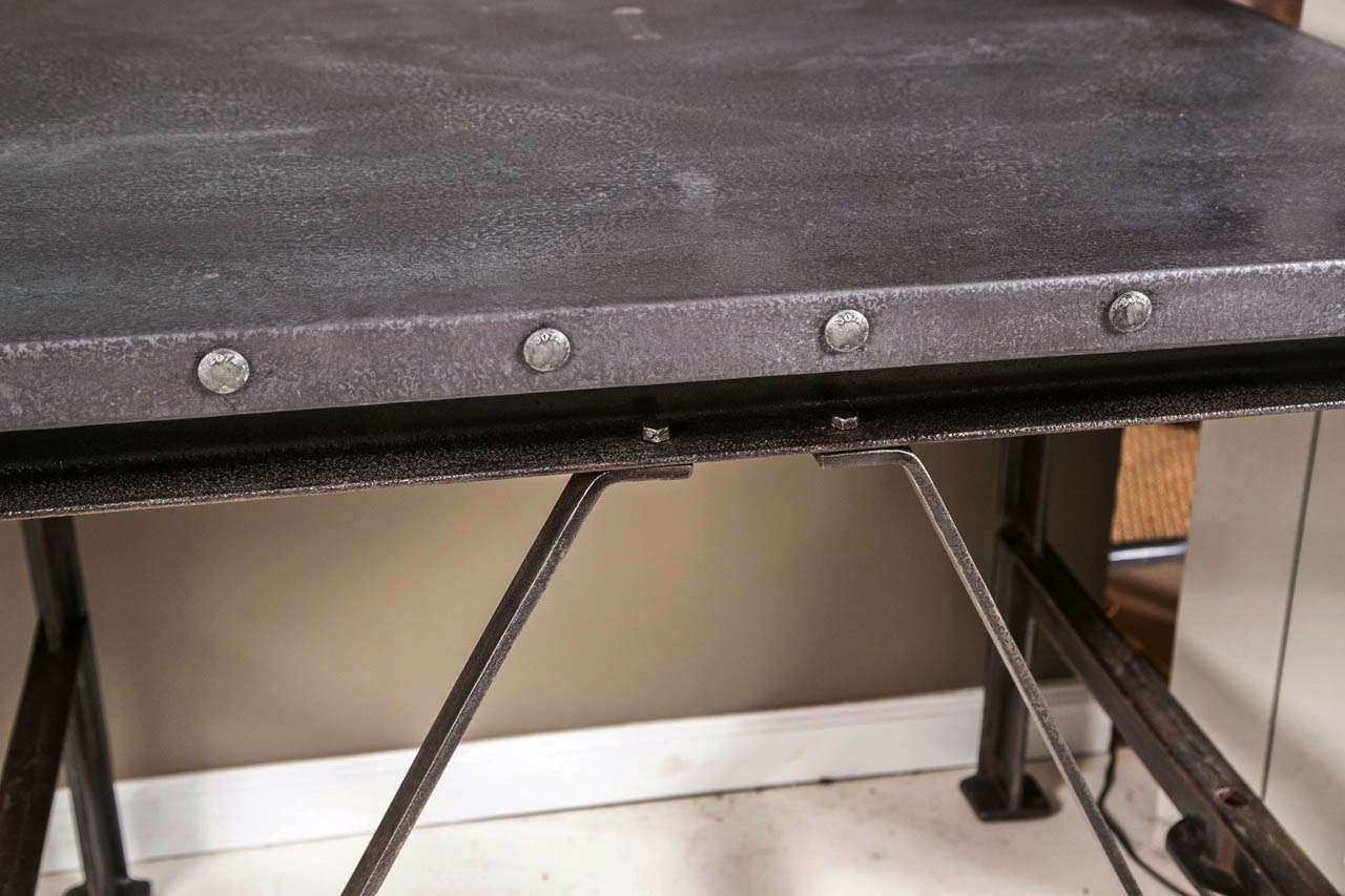Vintage Industrial Cast Iron Base Table with Zinc Top 2