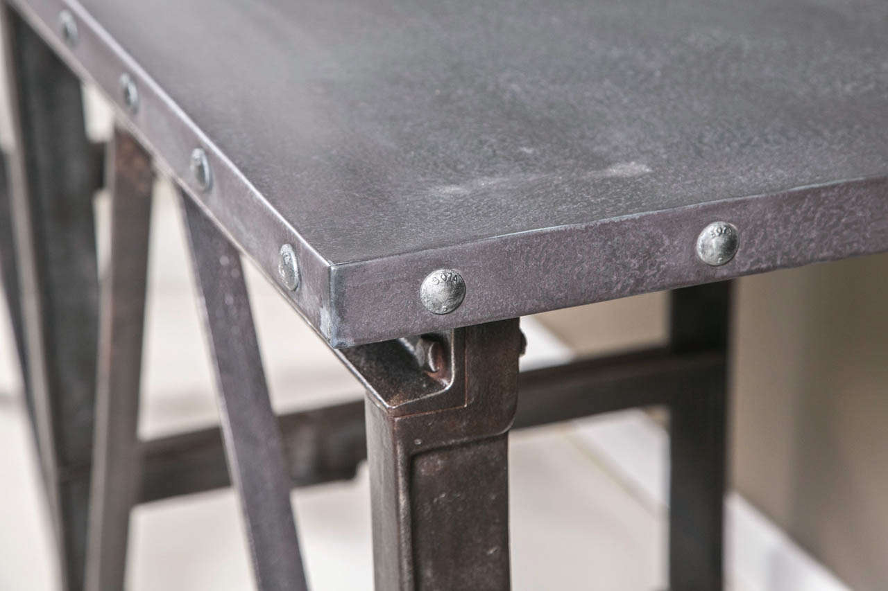 Vintage Industrial Cast Iron Base Table with Zinc Top 4