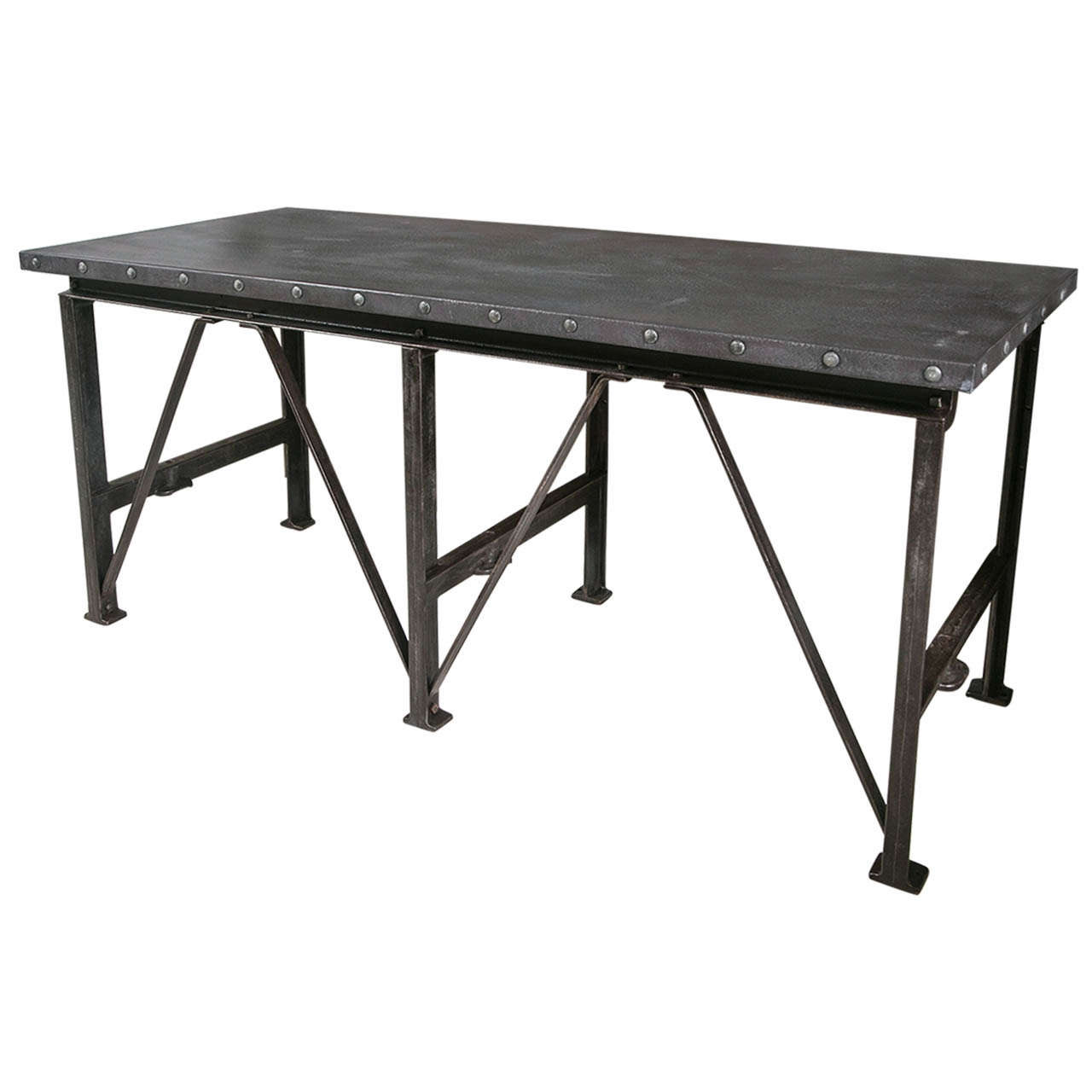 Vintage Industrial Cast Iron Base Table with Zinc Top