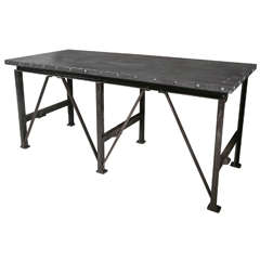 Vintage Industrial Cast Iron Base Table with Zinc Top