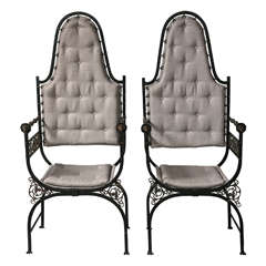 Pair of 1920's Oscar Bach Wrought Iron & Bronze Chairs