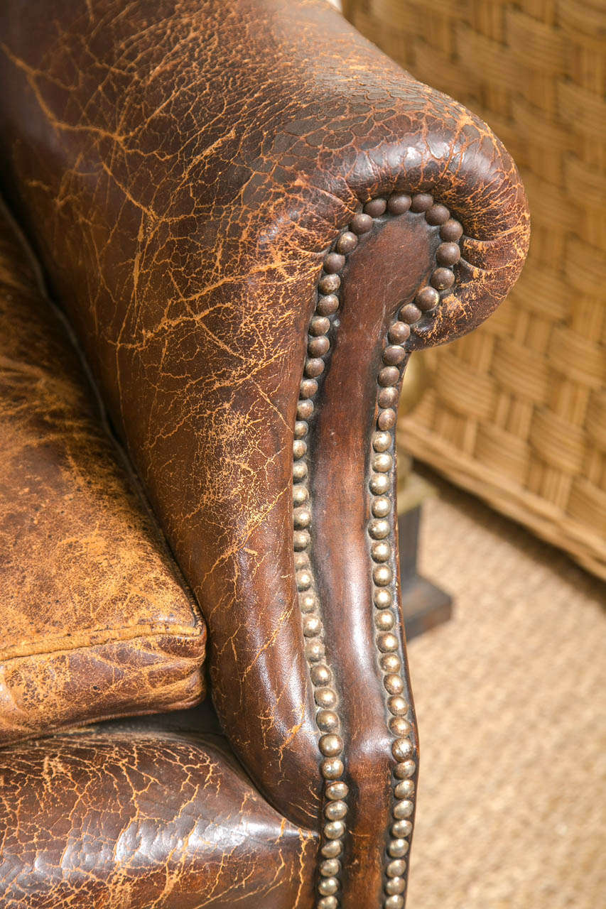 Vintage Leather Wing Chair In Good Condition In Stamford, CT