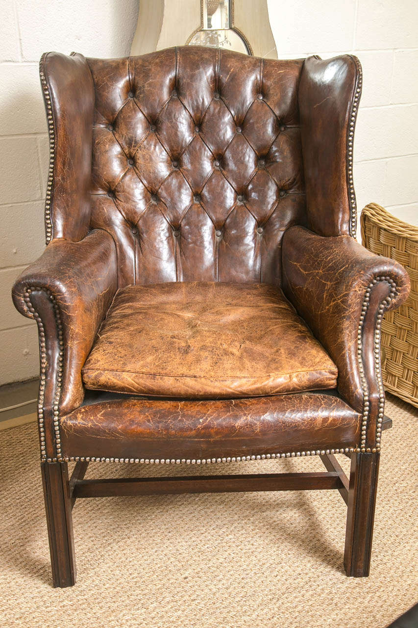 Vintage Leather Wing Chair, from a Greenwich, CT estate sale decorated by Michael Trapp