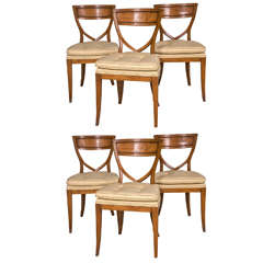 Vintage Set of Six Wooden Shieldback Chairs with Upholstered Seats