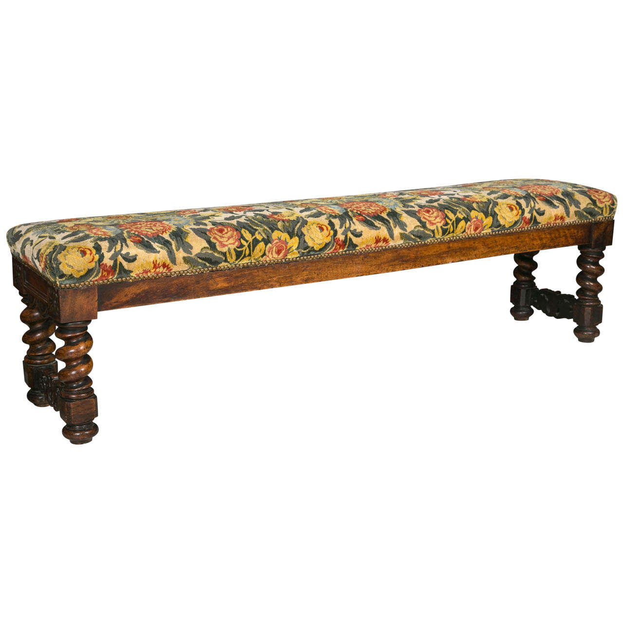 19th c French Barley Twist Leg Bench