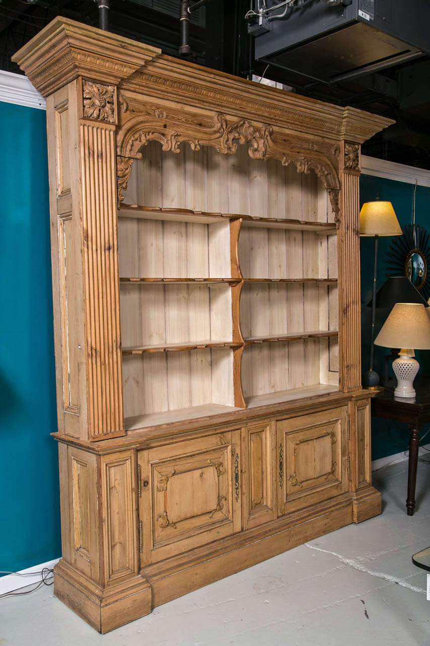 Carved Pine Open Cabinet over Two Paneled Cupboard 6
