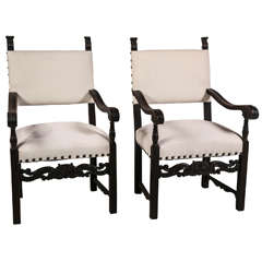 19th c Pair of Gothic Style Jacobean Carved Chairs