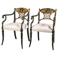 Sedie vintage Regency del 20° secolo in lacca nera cinese