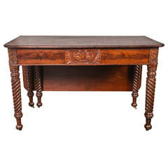 Antique 19thC Mahogany Dropleaf Table, with Spiral Legs by McIntire School of Salem Mass
