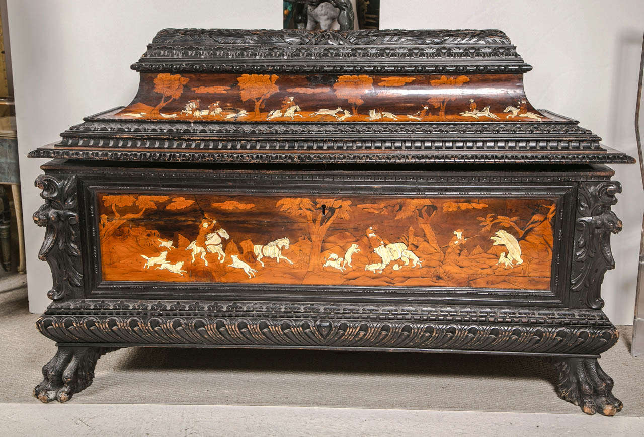 Early 19th C Italian Cassone with Marquetry and Bone Inlay For Sale 7