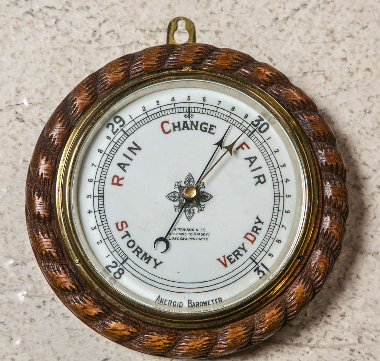 Carved Oak Rope Cased Aneroid Barometer C 1890 3