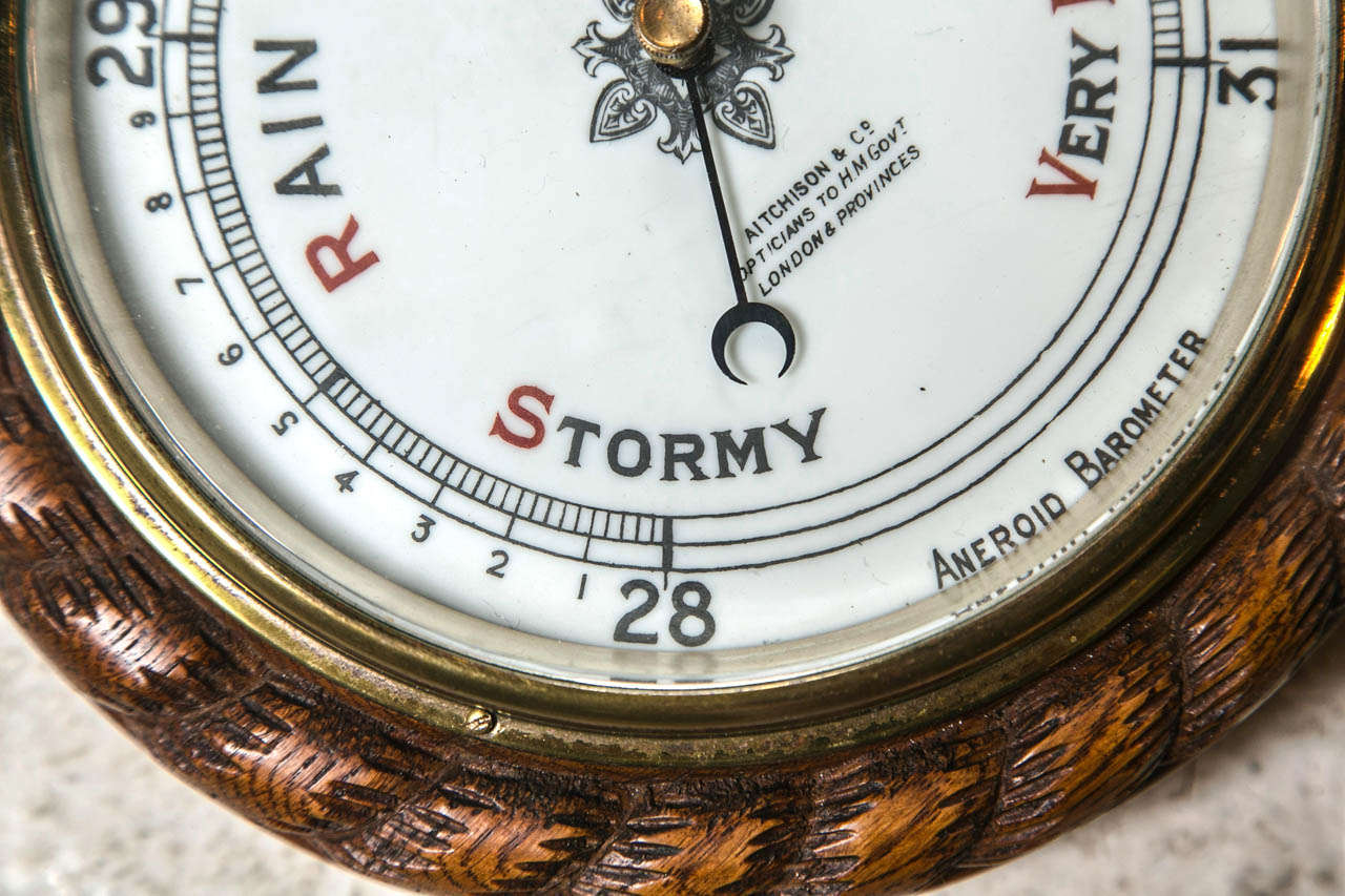 19th Century Carved Oak Rope Cased Aneroid Barometer C 1890