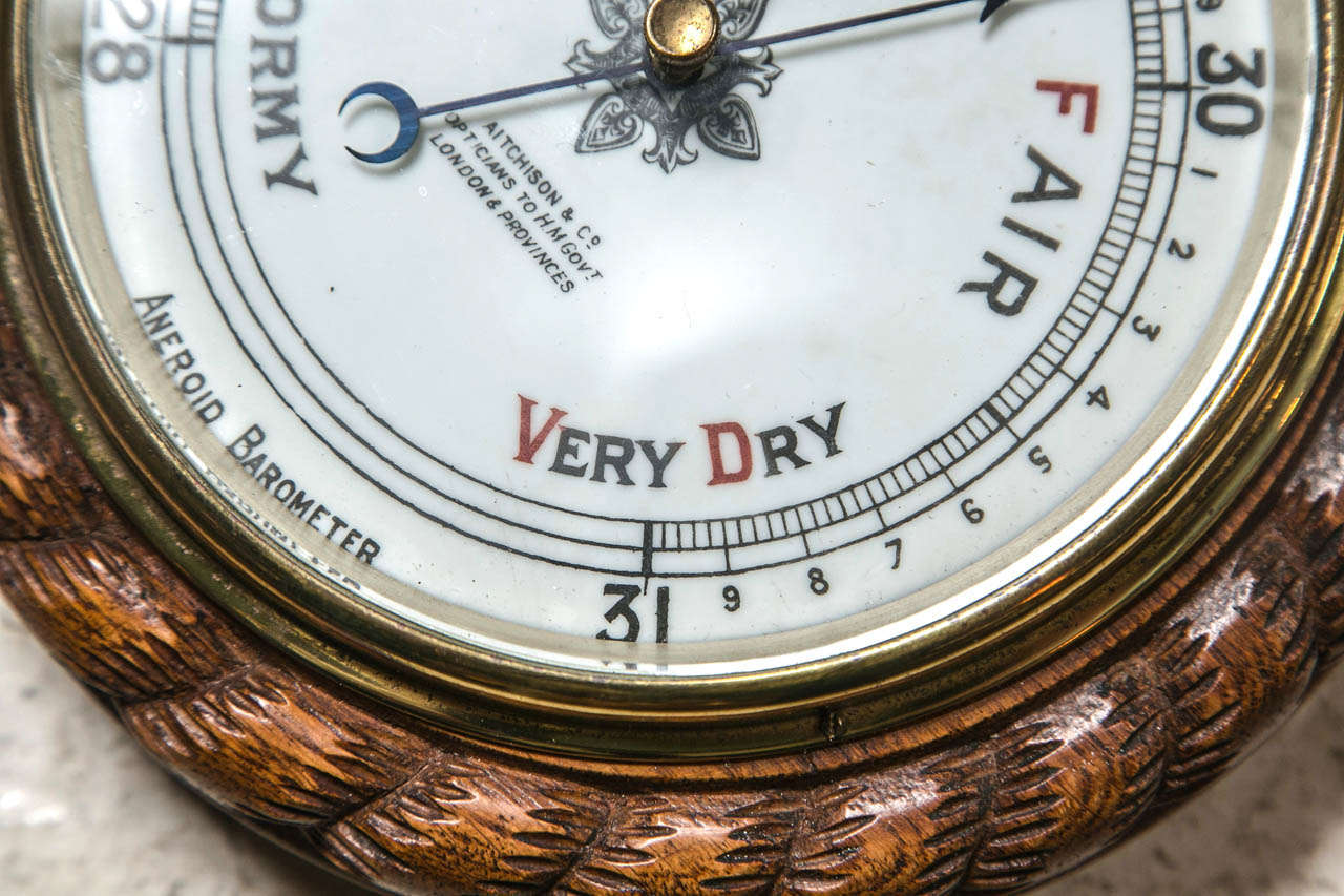Carved Oak Rope Cased Aneroid Barometer C 1890 2