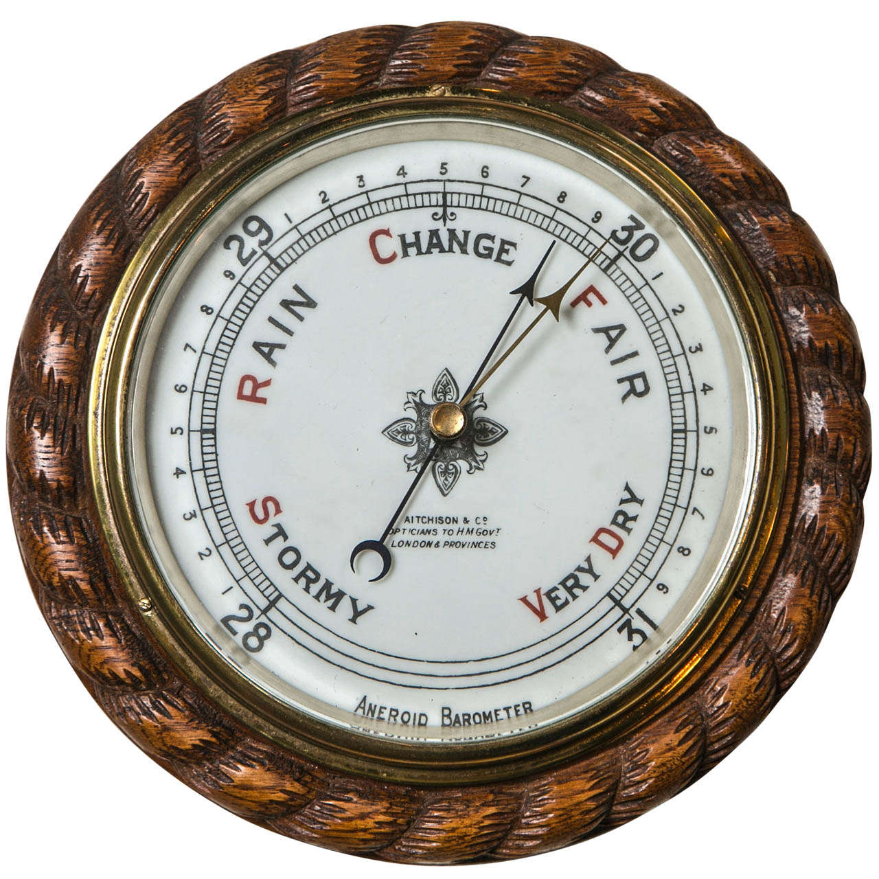 Carved Oak Rope Cased Aneroid Barometer C 1890