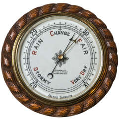 Carved Oak Rope Cased Aneroid Barometer C 1890