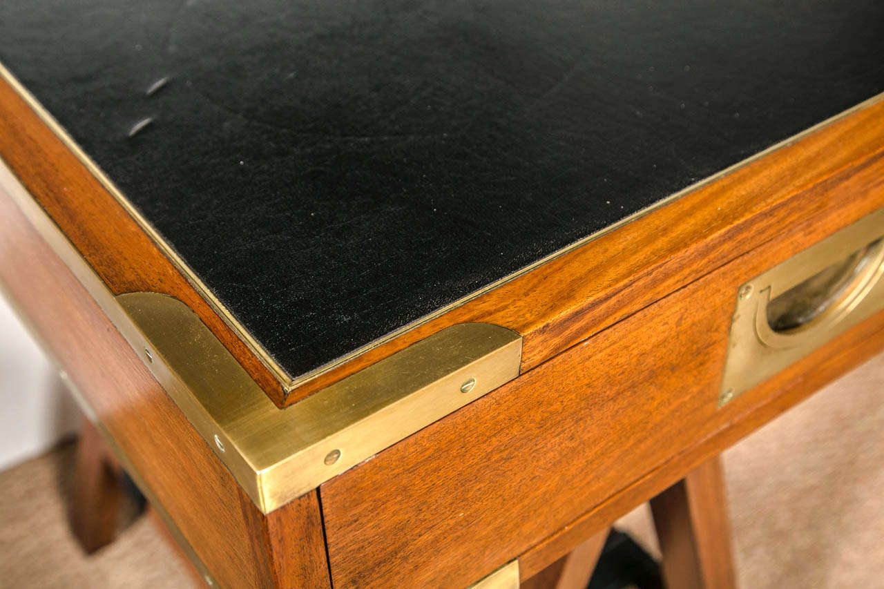 1960's Paduck Wood Campaign Desk with Brass Hardware and Leather Top 2