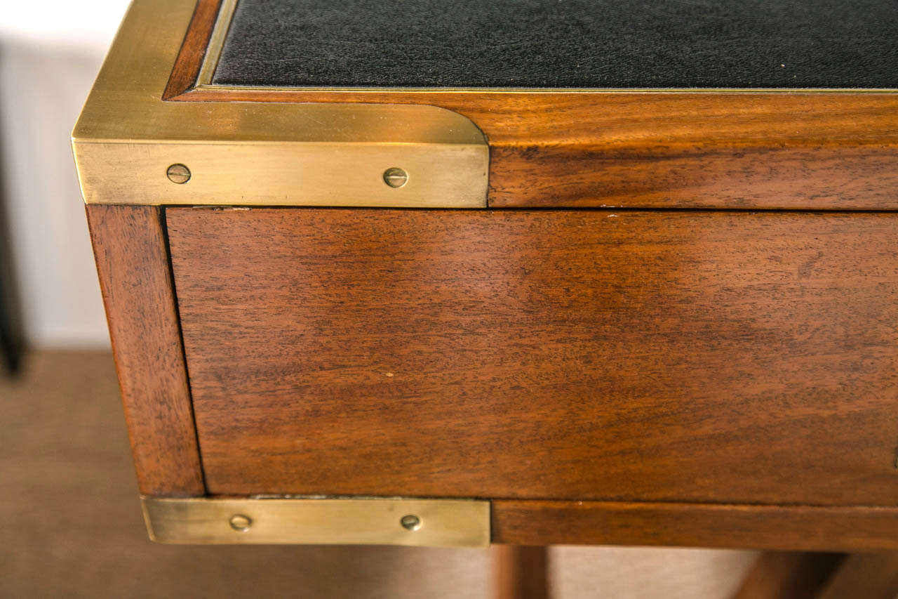 1960's Paduck Wood Campaign Desk with Brass Hardware and Leather Top 1