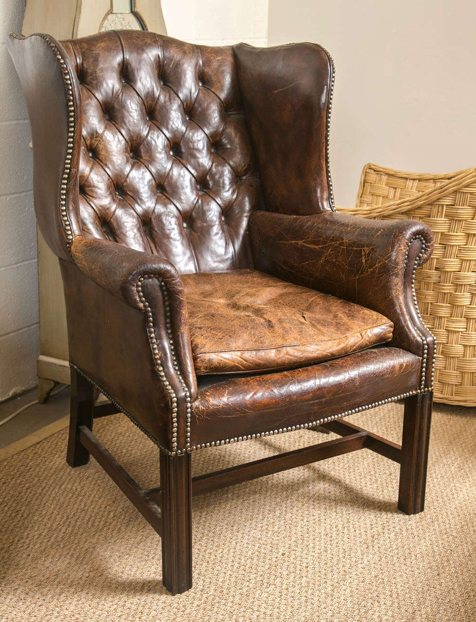 Vintage Leather Wing Chair at 1stDibs
