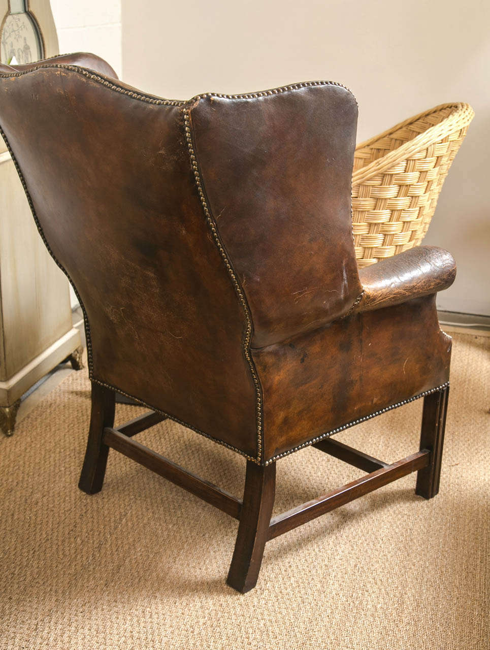 Vintage Leather Wing Chair at 1stDibs