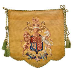 English Royal Coat of Arms Needle Point Pole Screen Panel