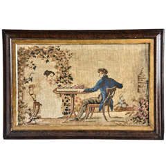 English Regency Needlework Scene of a Couple Playing Chess
