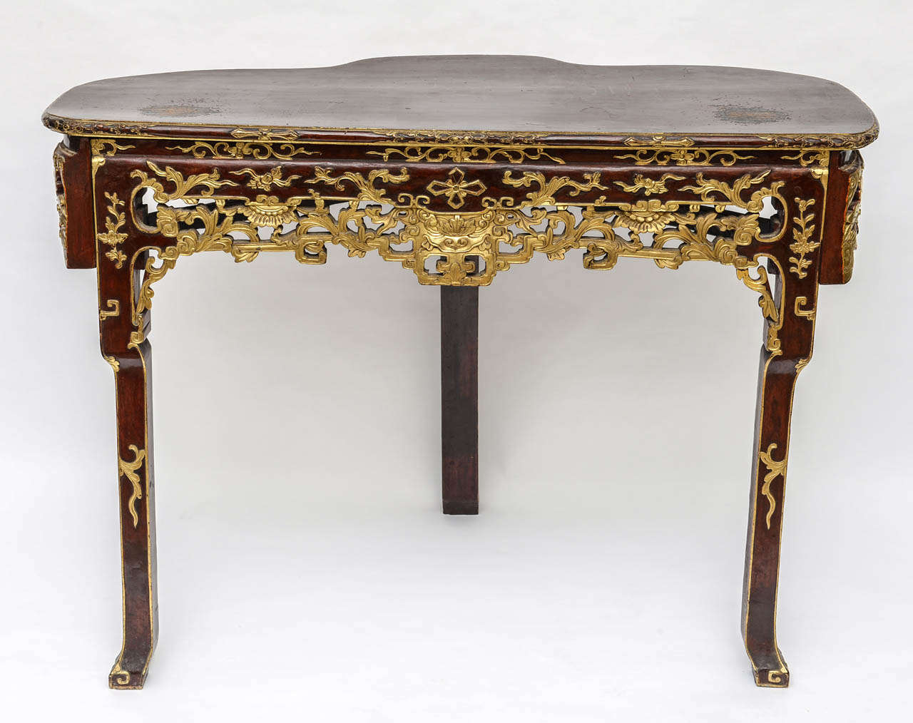 Chinoiserie Three-Legged Hand-Carved Chinese Console For Sale